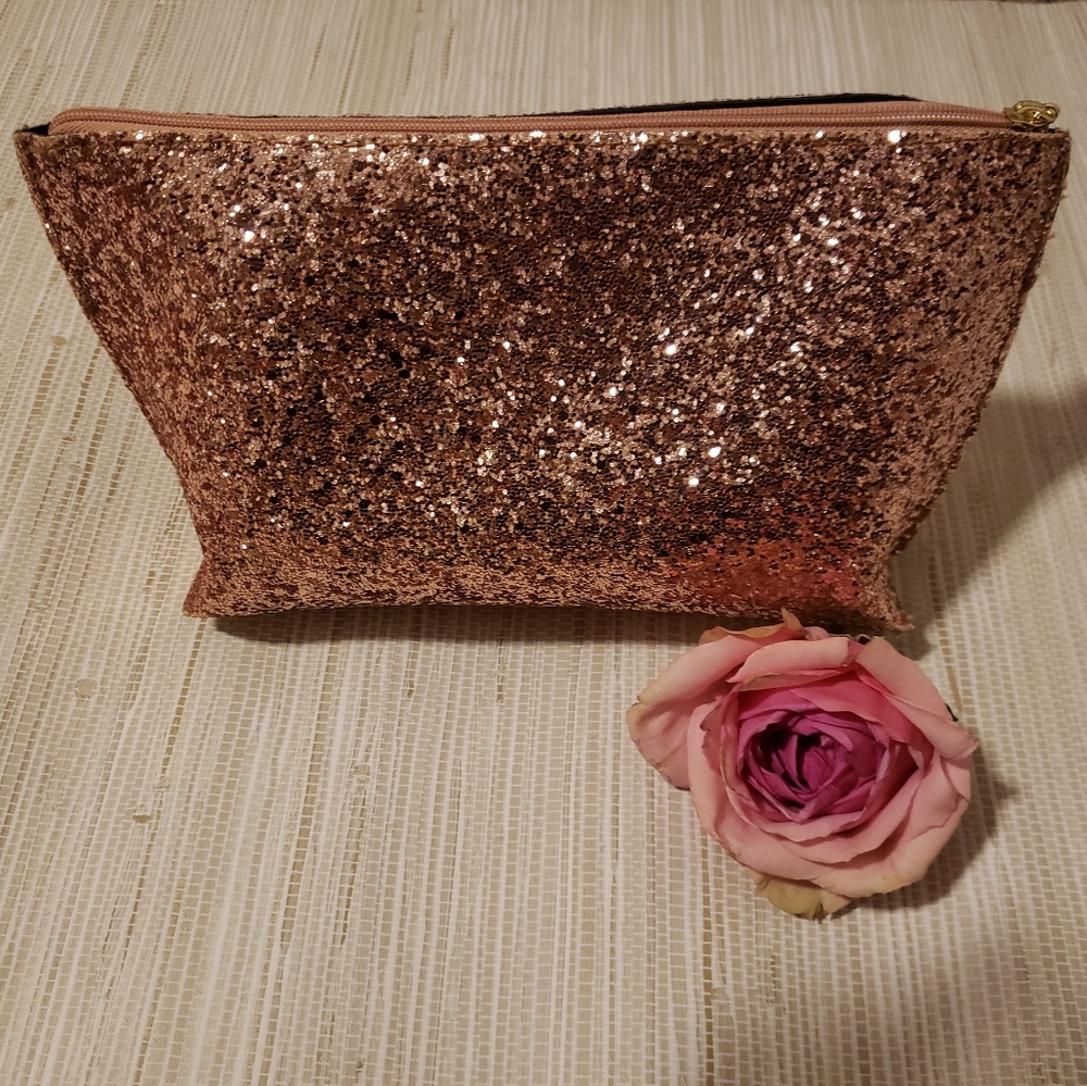 Glitter makeup bag, pink, never used